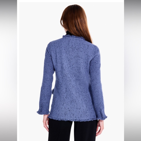 NWT Nic + Zoe Fringe Mix Knit Blazer in Cornflower All Season - Picture 3 of 11
